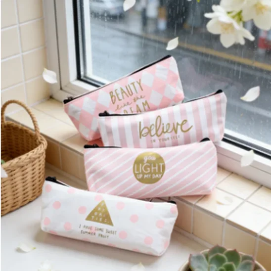 

Маленький холщовый пенал в полоску со свежим кристаллами, креативный пенал большой емкости для японских и корейских канцелярских принадлежностей