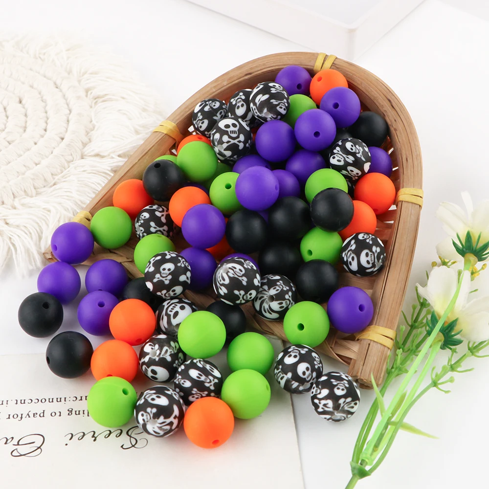 20Pcs/Set 15MM Round Silicone Beads Mix Printed Beads Kits For Jewelry Making DIY KeyChain Pen Bracelet Necklace Accessories