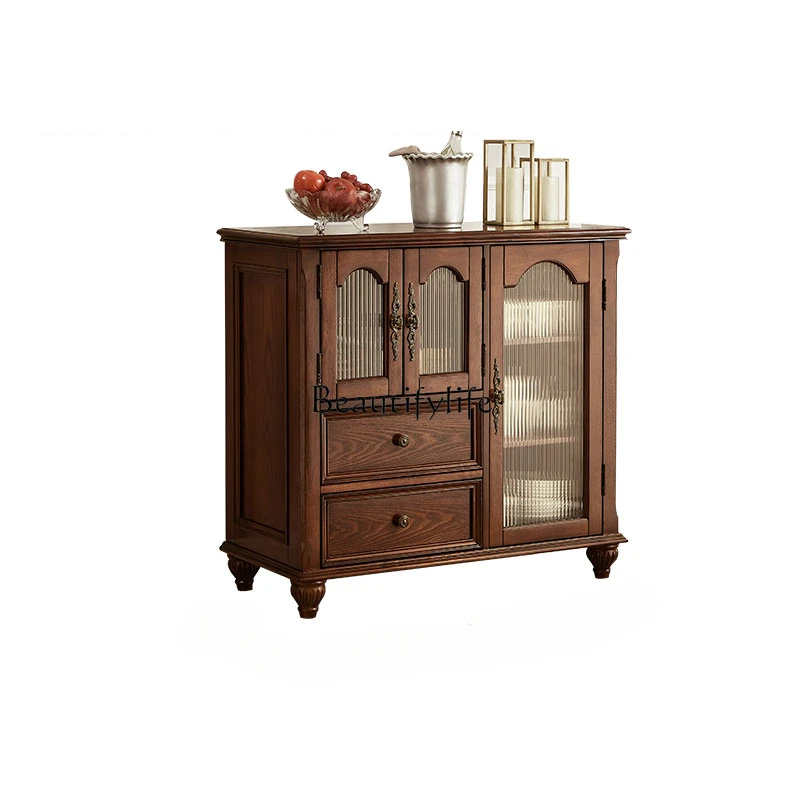 

American Solid Wood Sideboard European Retro Living Room Wine Cabinet Wall Home