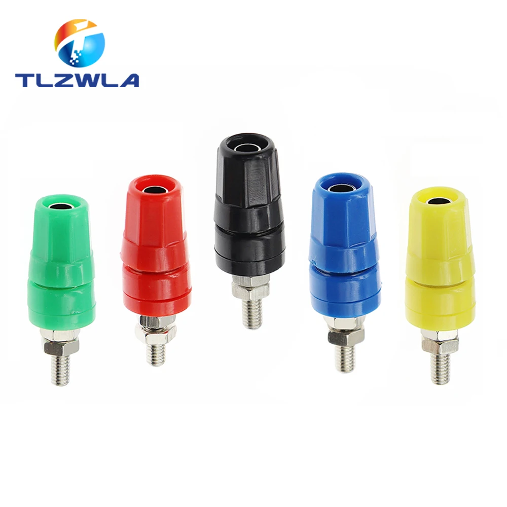 5PCS M4X36 Pure Copper Terminal 4MM Banana Jack Socket 20A Binding Post Banana Plug Connector M4*36 Black Red Blue Green Yellow