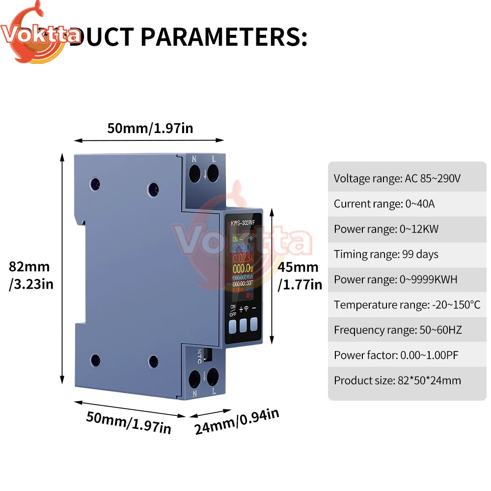 AC85-290V 40A 8-in-1 Digital Voltmeter Amperimetro Current Voltage Tester 0.96 Inch TFT Color Screen Remote Control Power Meter