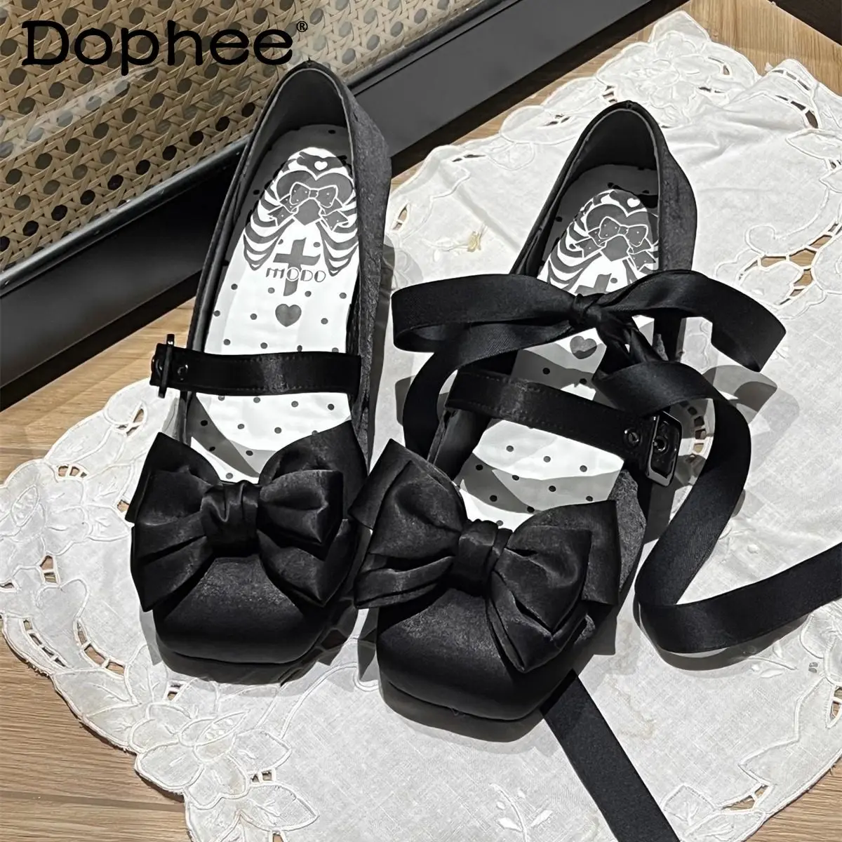 

French Elegant Lo Mary Jane Shoes for Women Spring and Autumn Lady Sweet Cute Bow Ribbon High Heel Pumps Girls Lolita Pumps