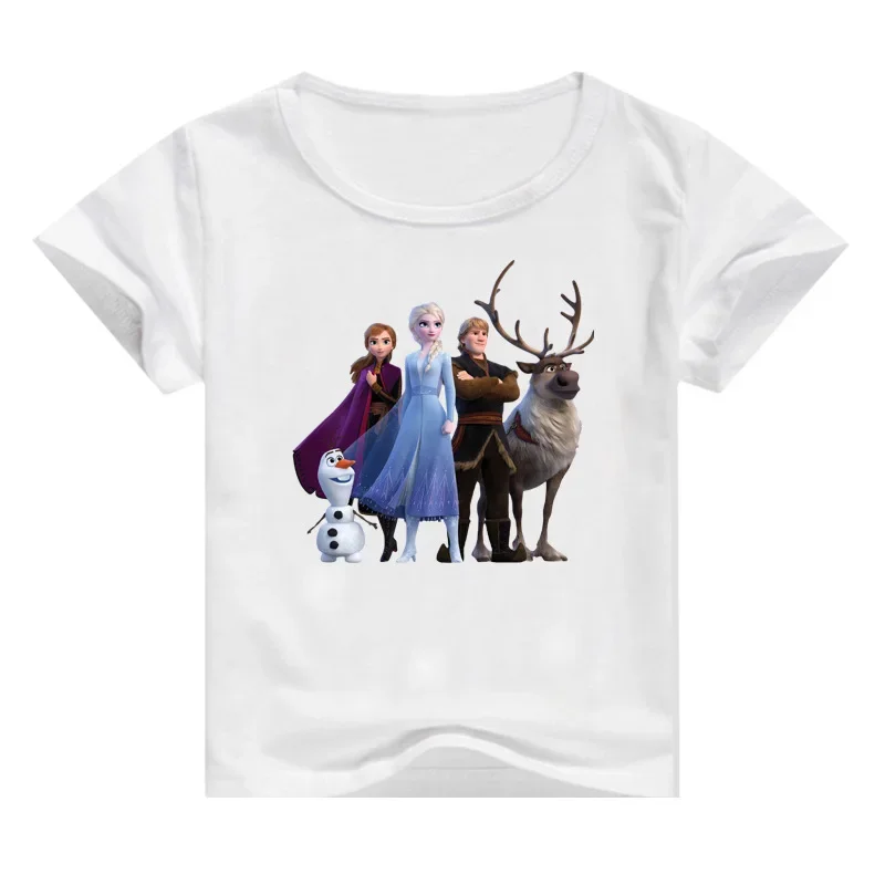 New Children Summer Short Sleeve Tshirt Kids Girls Frozen Elsa Anna Olaf T Shirts For Baby Boys Tops Tees O-Neck Clothes Outift