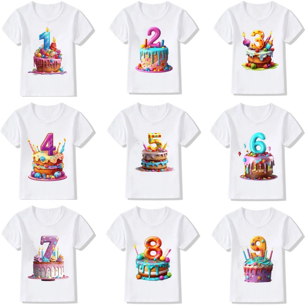 

Children's cake digital T-shirt soft birthday party costume design birthday celebration