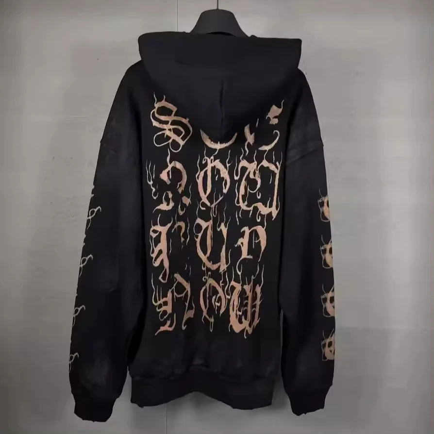 Paris Sweatshirt Authentic Version Vintage Letter Logo Hooded Sweatshirt Casual Style Loose Fit High Street Trend