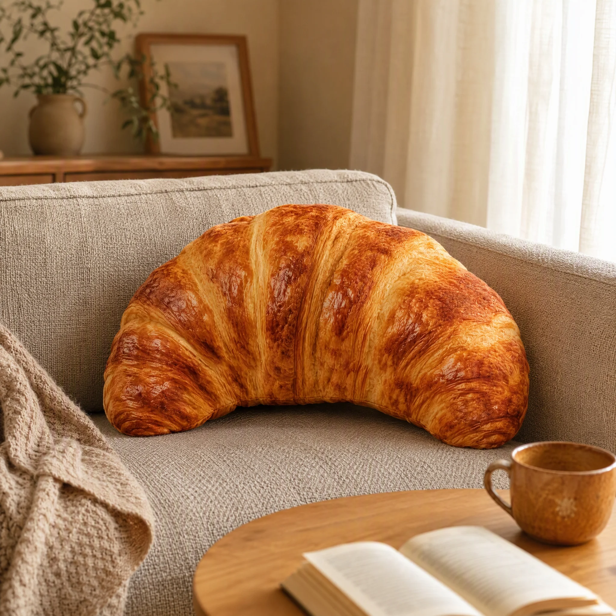 Croissant Grilled Cheese Pillow, Realistic 3D Novelty Throw Pillow Funny burnt cheese food pillow cozy couch soft plush gag gift