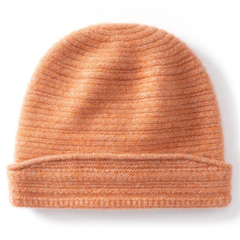 KOIJINSKY 100% Pure Cashmere Knit Beanie Marled Fluffy Texture Rolled Hem Soft Warm Slouch Winter Hat for Women