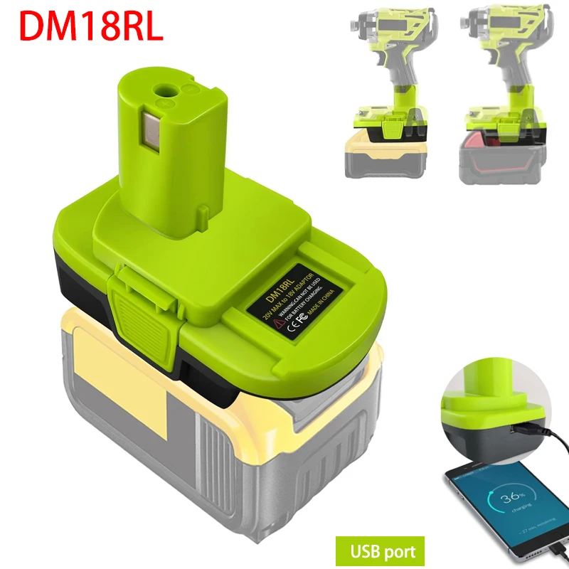 Battery Converter Adapter DM18RL WIth USB DM20ROB For RYOBI Convert DEWALT 20V Milwaukee to 18V Battery Adapter