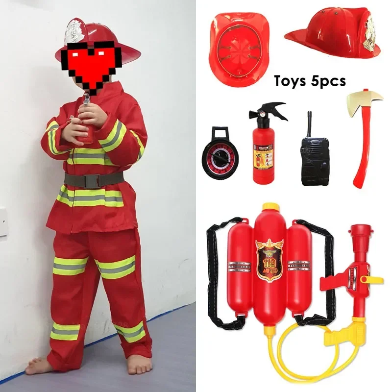 EE01 Uniforme da pompiere Bambini Sam Cosplay Vigile del fuoco Gioco di ruolo Abbigliamento fantasia Costume di Halloween per bambini Ragazzo Fancy CarnivalIo0!