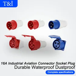 16A 3/4/5Pin IP44 Waterproof Dustproof Durable Electrical Connection Wall Mount Industrial Aviation Connector Socket Plug