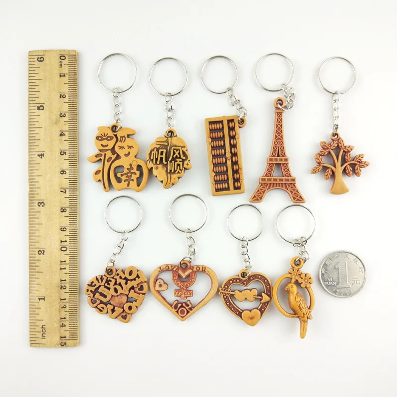 5PCS Retro Imitation Wood Keychain Cute Cartoon Figure Key Ring Chinese Style Bag Pendant Souvenir Gift Key Accessory