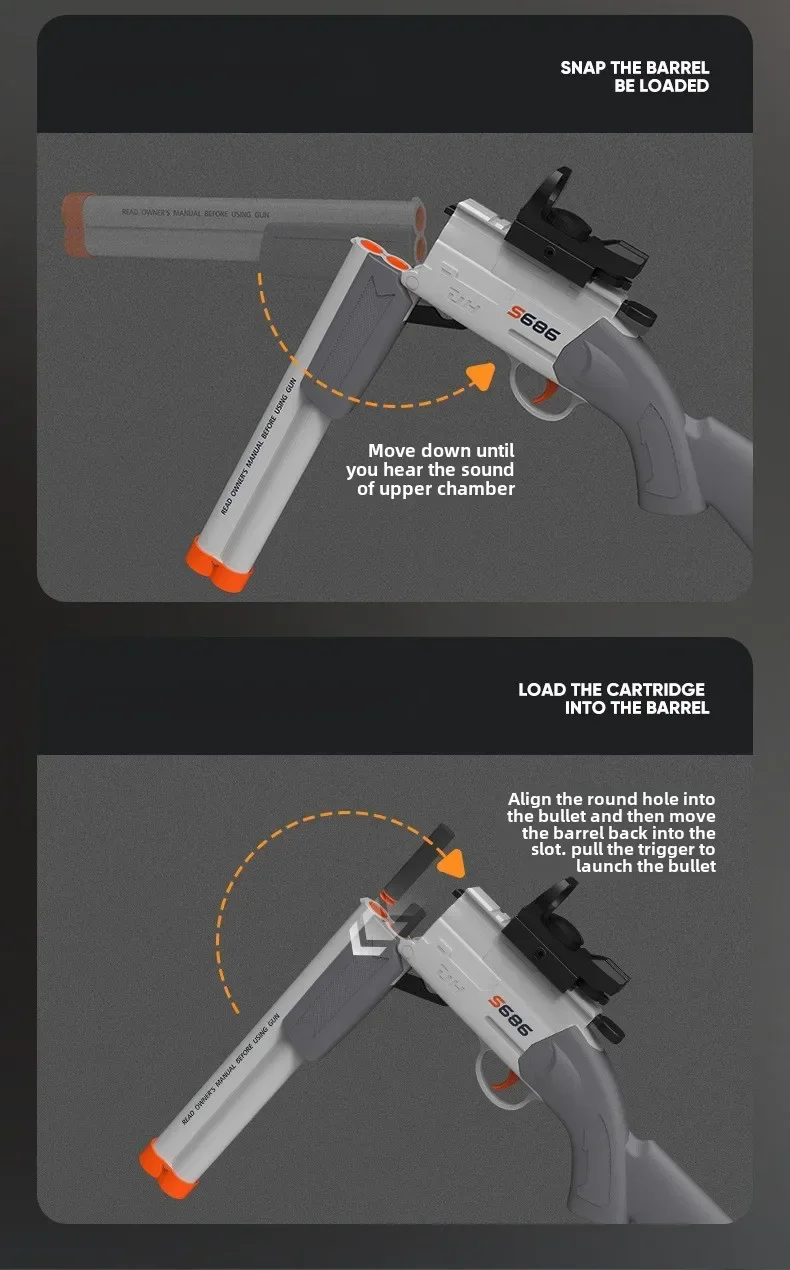 Nuevo Rifle 2025 S686, lanzador de Airsoft de doble cañón, balas suaves duales, juego de deportes al aire libre, Pistola de tiro, arma para regalo de niños