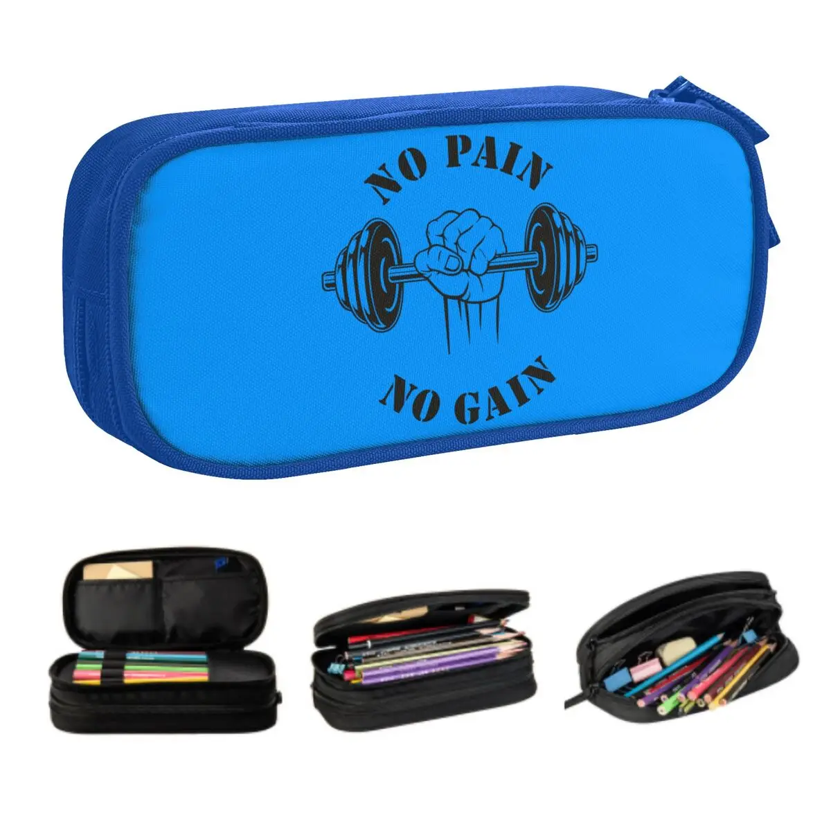 

Custom Korean No Pain No Gain Pencil Case for Girls Boys Bodybuilding Fitness Gym Large Storage Pen Bag Box Stationery