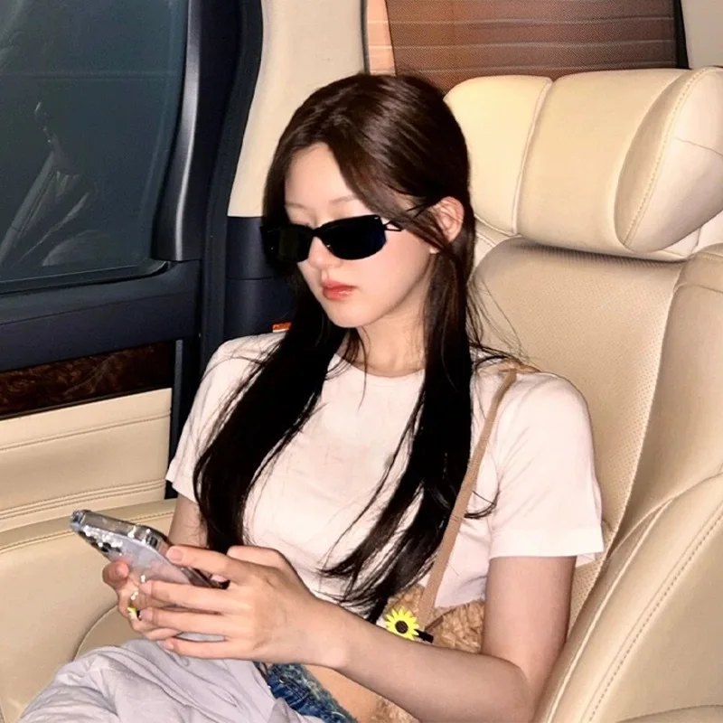 

2025 Fashion KHY Kylie's T-shirt Basic Sports Bottom Cotton t-shirt exposed navel short sexy short-sleeved tight stretchy tops