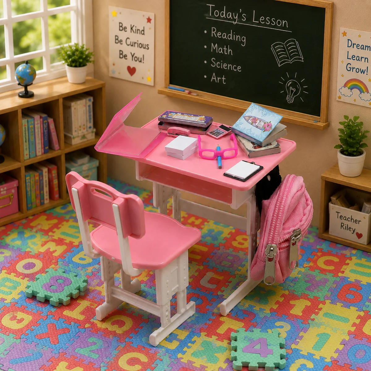 1:12 Scale Miniature Dollhouse Classroom Accessories School Supplies Set Backpack Books Blackboard Stationery DIY Craft Decor