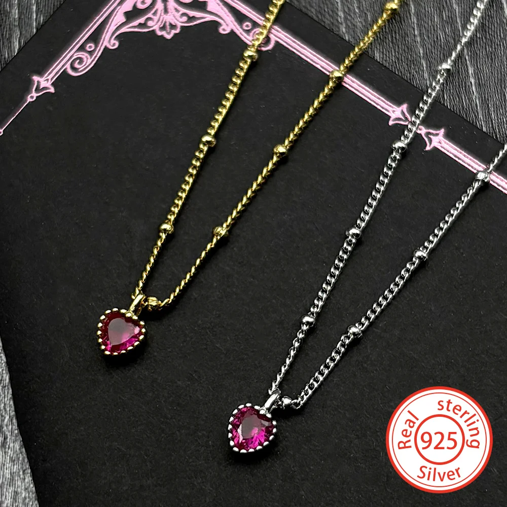 

Роскошное ожерелье с подвеской в виде сердца из красного циркона из стерлингового серебра 925 пробы для женщин и девушек, золотистого цвета, простая цепочка на ключицу, ювелирное украшение для вечеринок, подарок