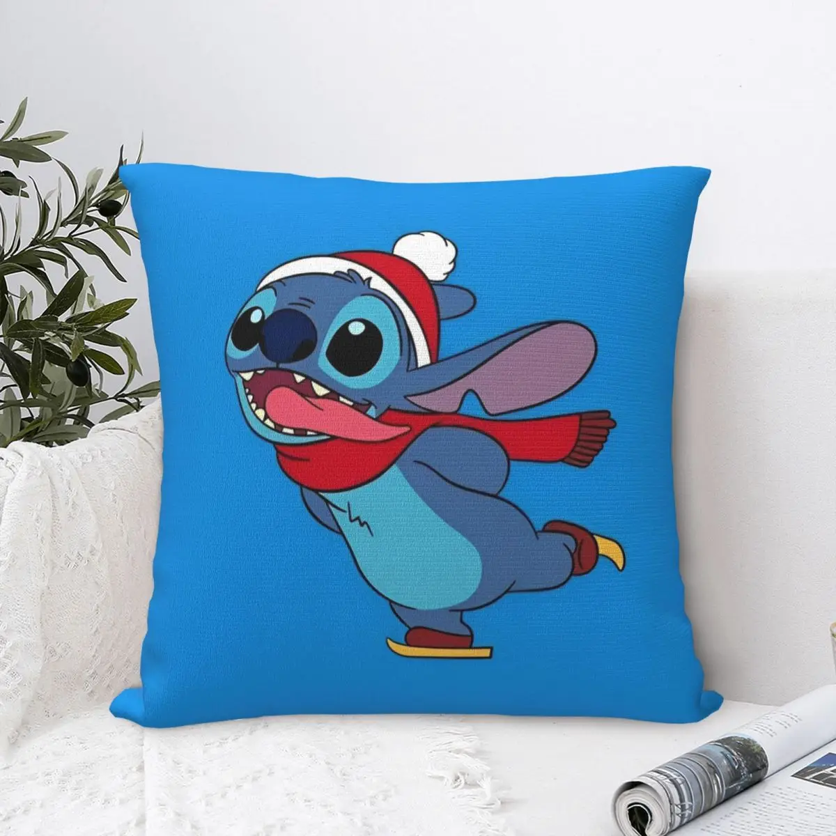 Funda de almohada Kawaii de Navidad Stich, cojines de poliéster para sofá, fundas de cojines divertidas