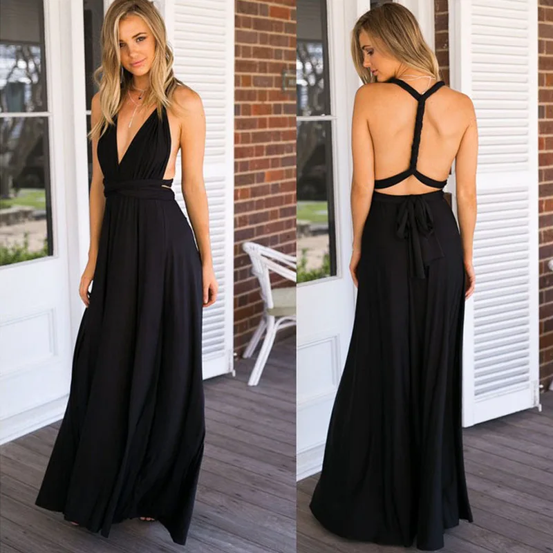 Sexy Long Dress Bridesmaid Formal Multi Way Wrap Convertible Infinity Maxi Dress Navy Blue Hollow Out Party Bandage Vestidos