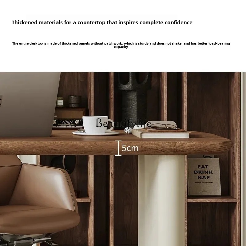 مكتب على الطراز العتيق وخزانة ذات أدراج، كمبيوتر من الخشب الصلب قابل للتمديد وحديث وبسيط