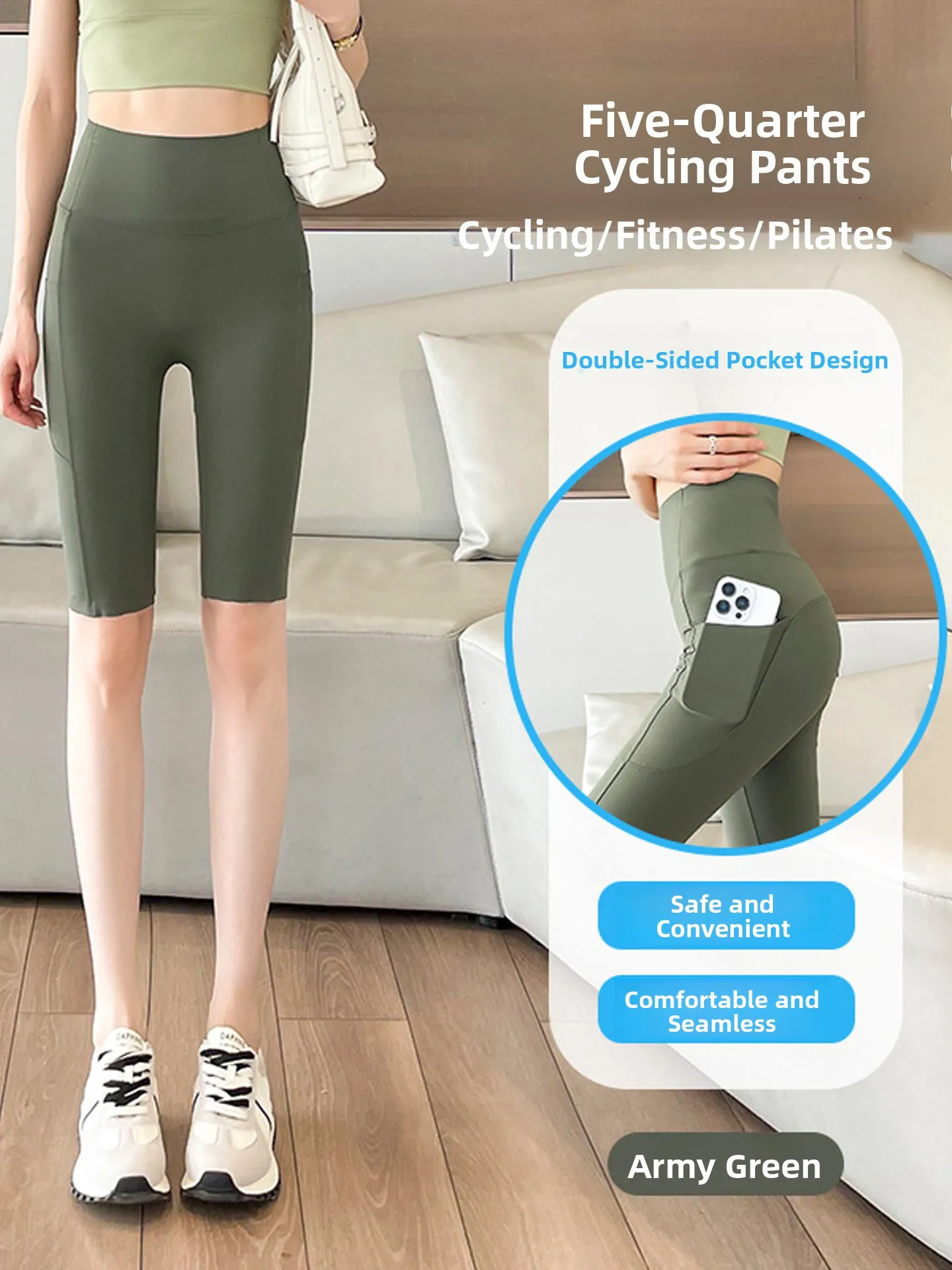 

een Ice Silk High Waist Thin Fitn orts Women Summer Yoga Exercise Butt Lifting Five-Quarter Length ket Cycling Pants
