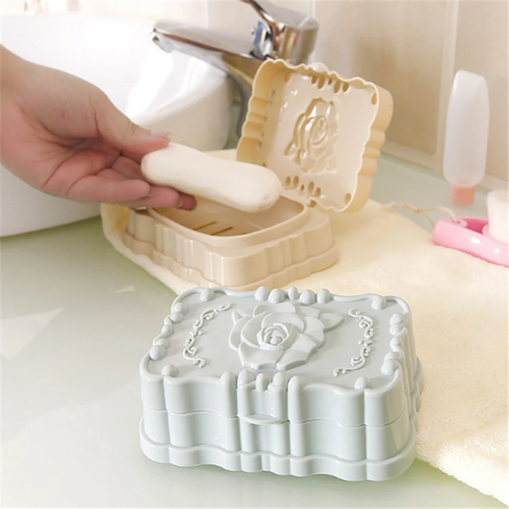 

Dispenser Sky-Blue Plastic Container Bathroom Shower Holder Drain Case Rose Design Soap Soap Container Saver