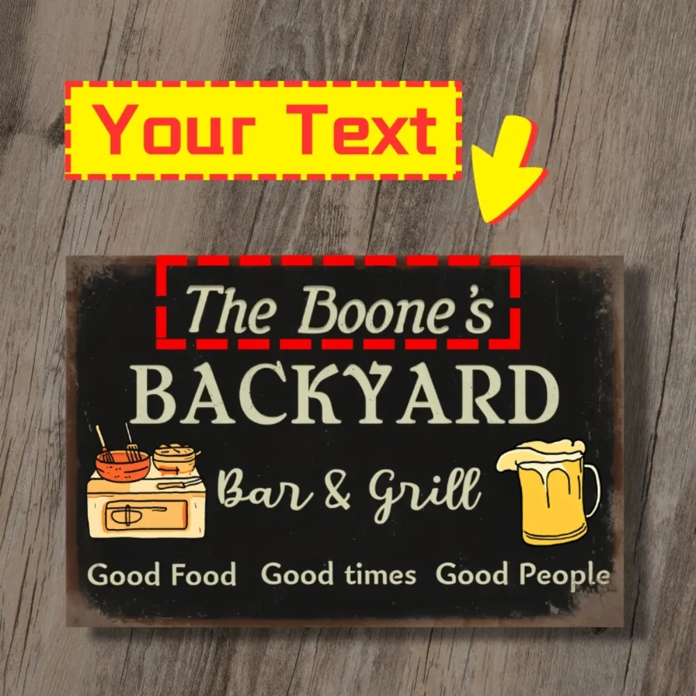 1pc Custom Backyard Bar & Grill Metal Sign, Vintage 8x12 Inch Aluminum Plaque, Retro Rustic Patio Garden Wall Decor
