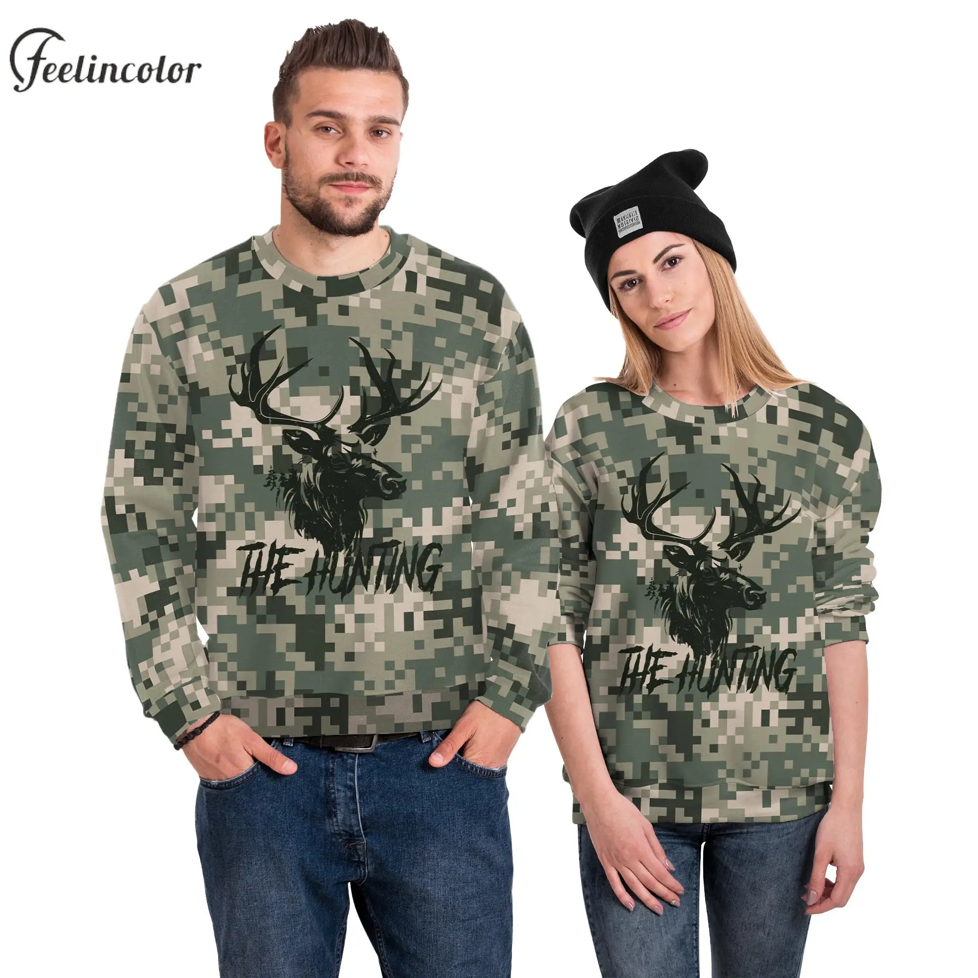 

Autumn Tracksuit Men Sweatshirts Field Pullover Deer Graphic Sweatshirts Outdoor Camp Couple Streetwear Loose Male Clothes