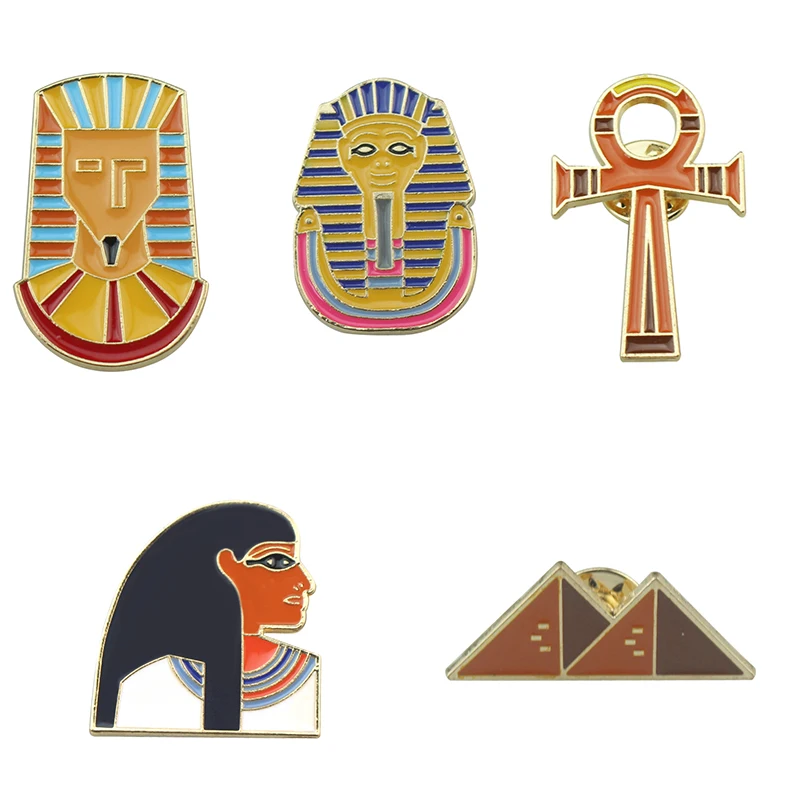 Ancient Egypt Drip Oil Enamel Brooch Pharaoh Sacrifice Cross Pyramid Brooch Bag Clothes Lapel Pin Badge Jewelry Gift