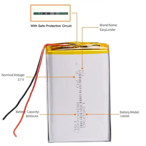 JST 1.25 2P /JST2.0/ 3.7V 8000mah 126090 लिथियम पॉलिमर Li-ion बैटरी पैड DIY ई-बुक GPS PSP DVD पावर बैंक टैबलेट PC IPAQ के लिए 10 best sales 126090 बैटरी - №3