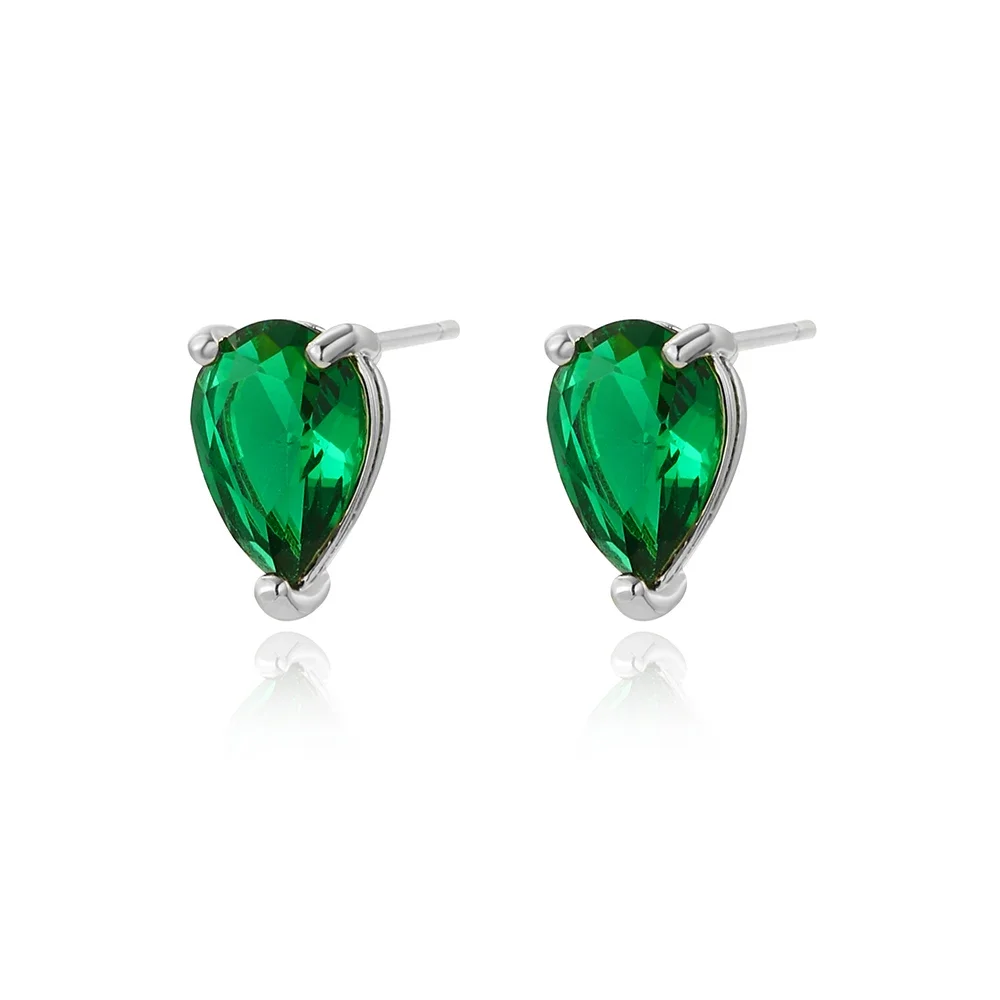 Waterdrop Inlaid Green Zircon Stud Earrings For Women Fashion Gold Color Emerald Engagement Wedding Earrings Jewelry