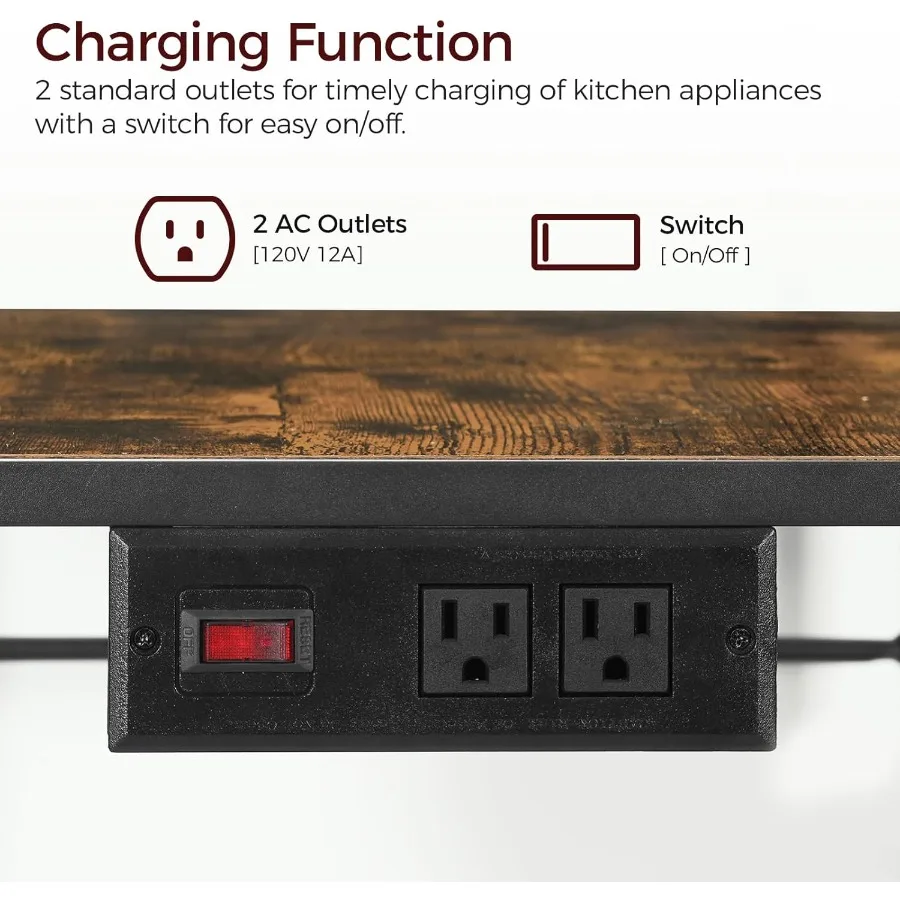 رف الخبازين مع حامل ميكروويف بمنفذ طاقة مع حامل ورق رف الخبازين مع محطة تخزين القهوة مع 6 خطافات لكي