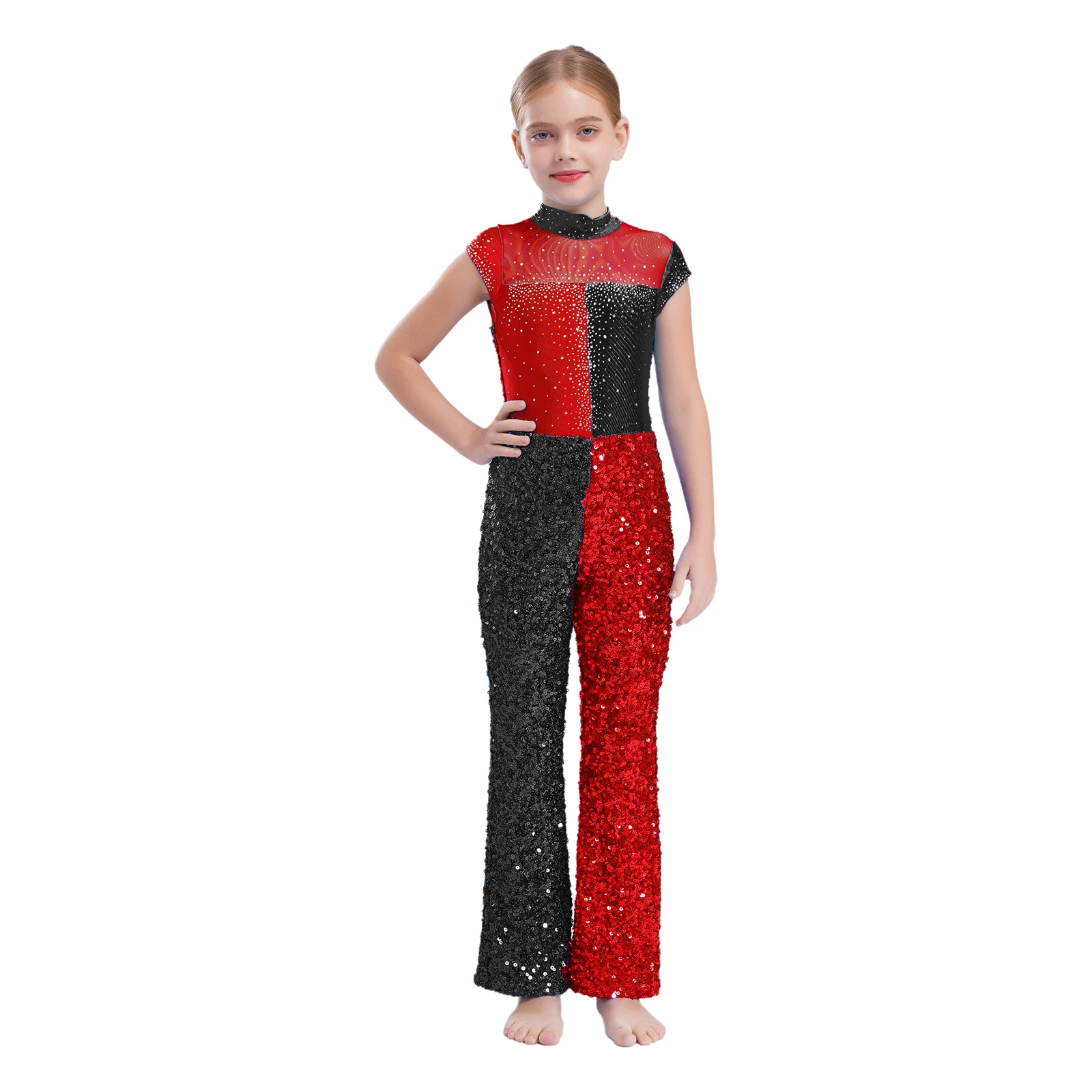 Abbigliamento da strada per ragazze Paillettes Dancewear Costume da ballo jazz Bambini Tuta scintillante Tuta a blocchi di colore Bambini Streetwear