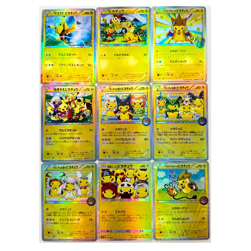 9Pcs/set Pokemon Ptcg Diy Pikachu Self-Control Collect Signature Trading Flash Card Anime Cartoon Gift Color Flash