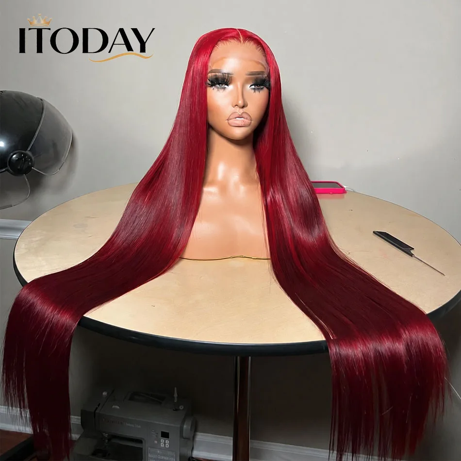 38inch Burgundy 13X6 HD Lace Frontal Human Hair Wig Straight Red 13x6 Lace Front Human Hair Wigs 99J Colored 200% Human Hair Wig