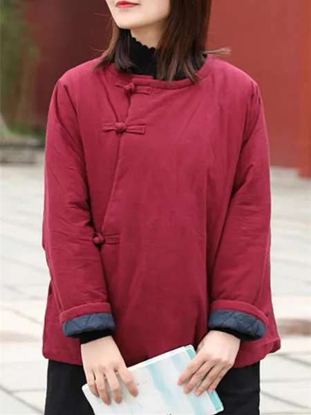 

Autumn Winter Cotton Padded ort Jaet Chinese Sle Zen Clothes Tea Clothes Cotton Coat Loose Fit Long Sve Button up