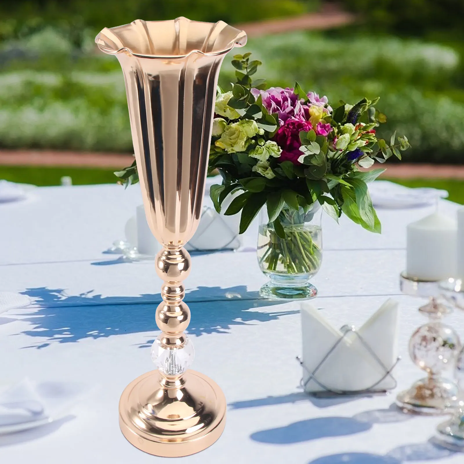 

Metal Vase Trumpet Decoration Tabletop Crystal Ceremony Anniversary Iron Centerpieces