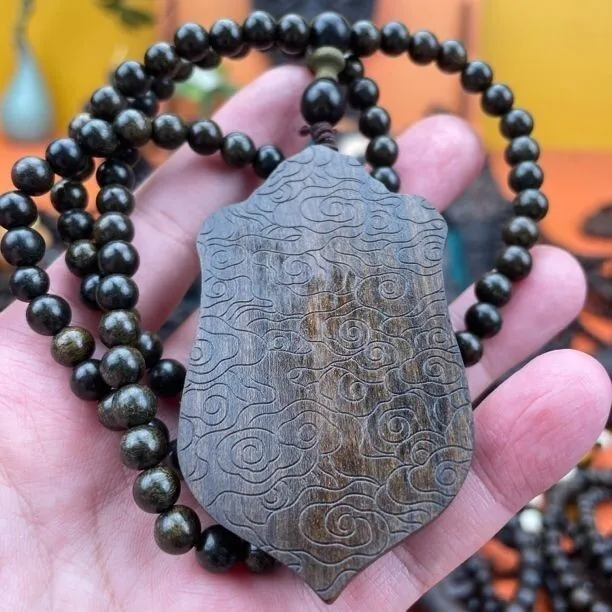 6mm*108 Beads Necklace Natural Agarwood Prayer Beads Dragon Carved Lucky Pandent