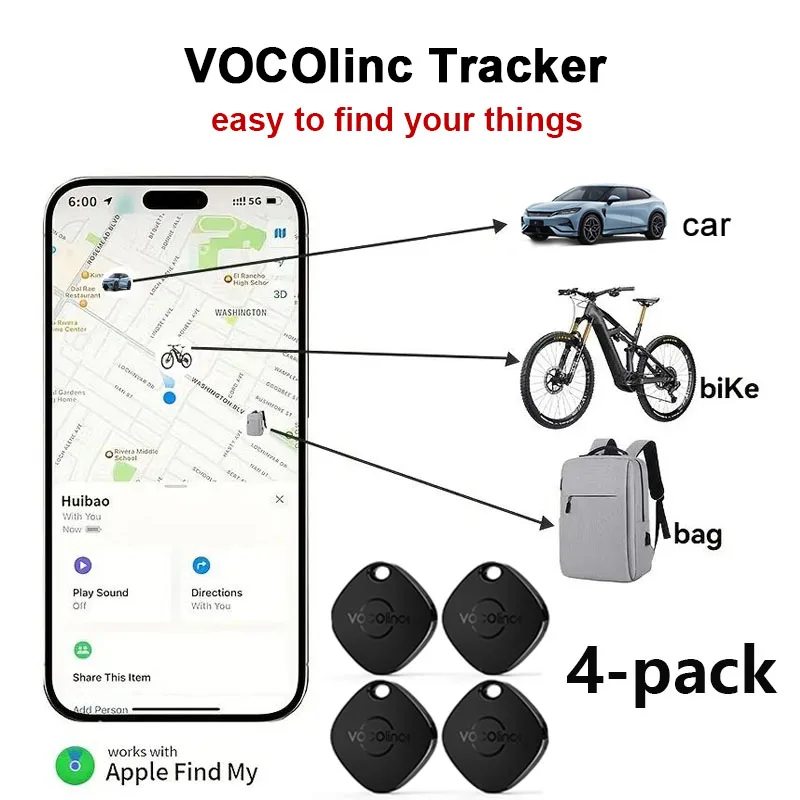 4 قطعة VOCOlinc Mini Smart Tag Car Wallet Key Finder Find My App (iOS فقط) جهاز تعقب بلوتوث مضاد للفقدان