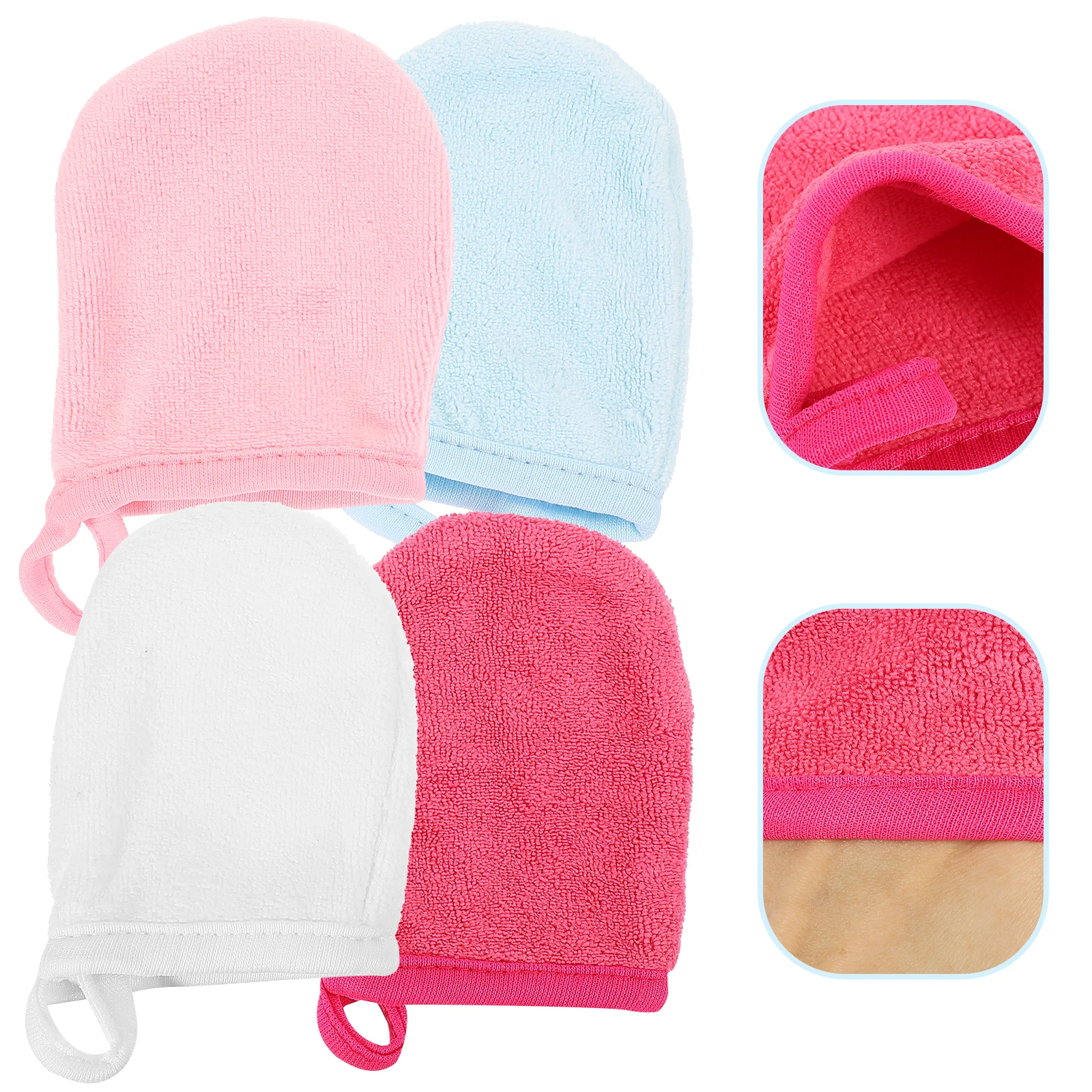 4 szt. Rękawiczki do czyszczenia, płatki do makijażu, wielorazowe, złuszczające włókna, zmywalne chusteczki do demakijażu