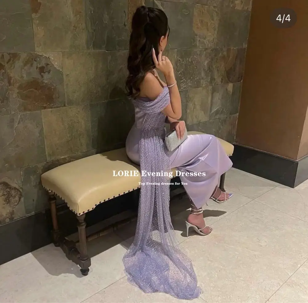 LORIE Lilac Satin Mermaid Evening Dresses Off The Shoulder With Dotted Tulle Formal Prom Party Beauty Pageant Dresses Back Split