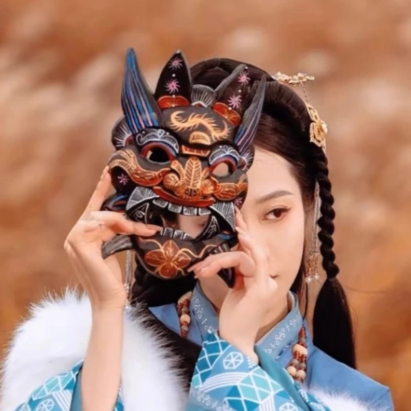 Nuo opera mask painted mask pure handmade wood carving travel photography decorative wood carving Nuo mask