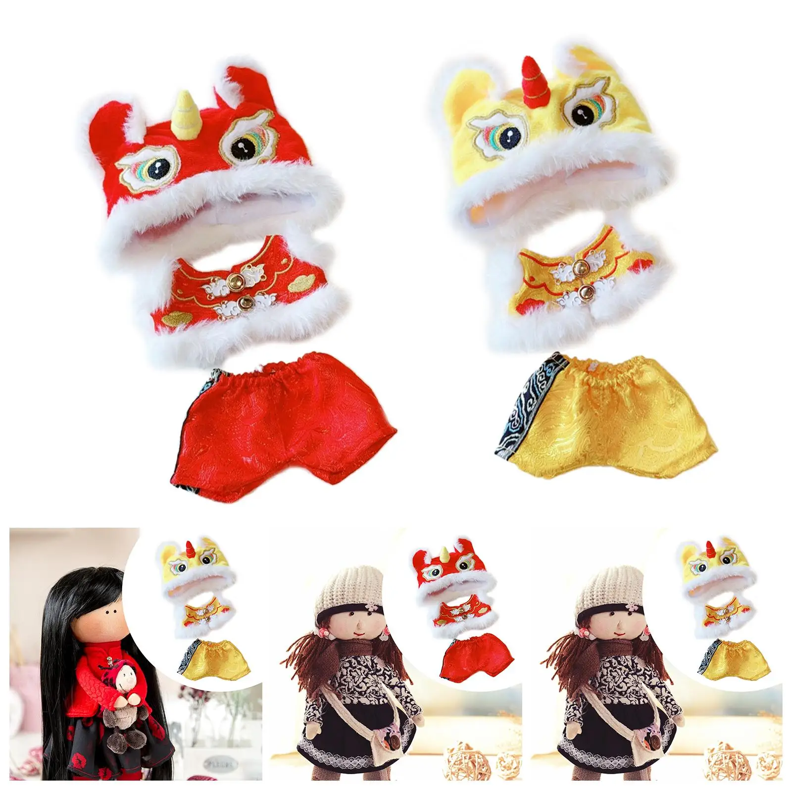 3x Lion Dance Set Stuffed Doll Clothes Pretend Play Detachable Stylish for Kids Birthday Gift Doll Clothing for 10-17cm Dolls