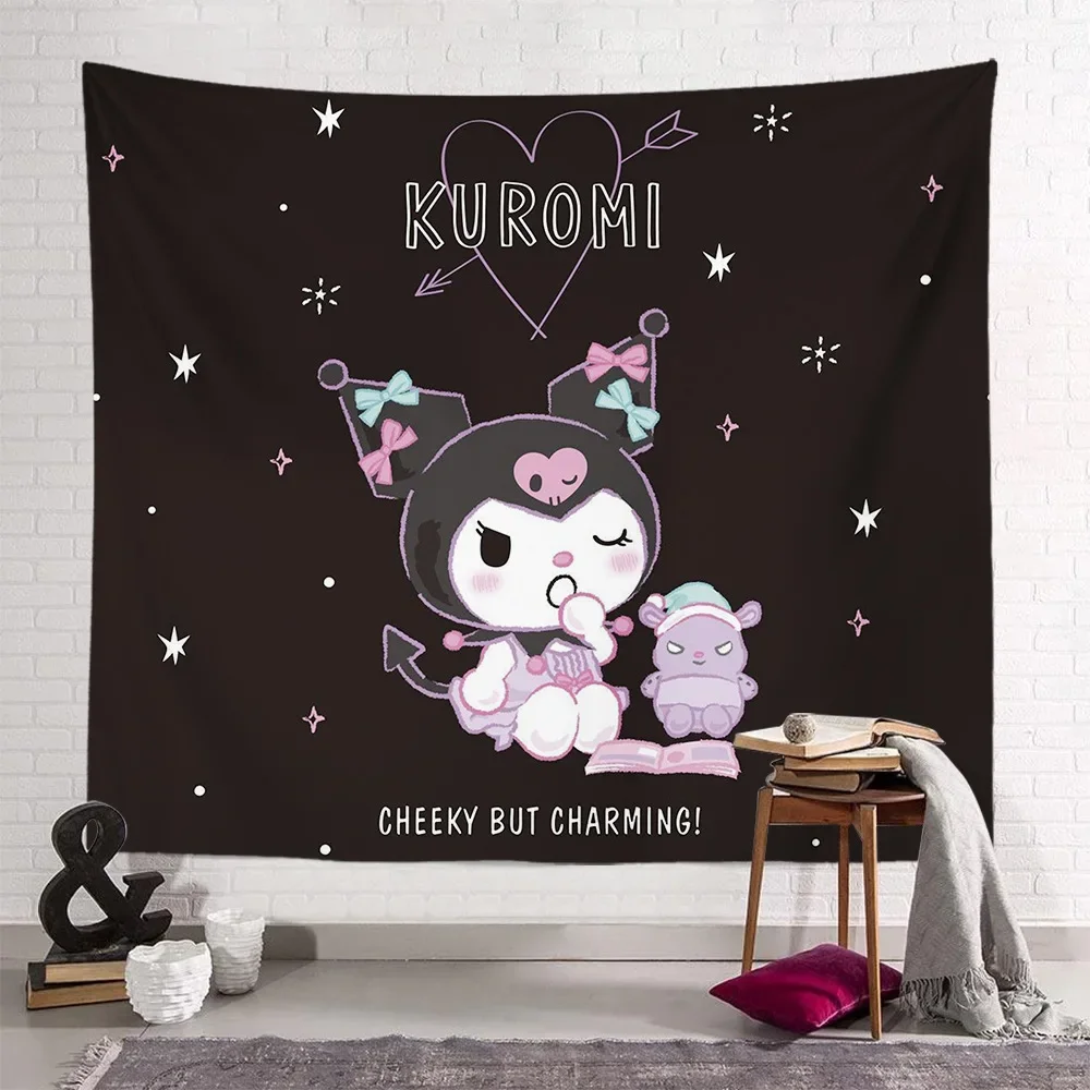 Cobertor de Fundo Anime Kawaii para Meninas, Quarto Coração, Decoração Dormitório, Doce, Sanrio, Kuromi, Fofo, Coração, Presentes