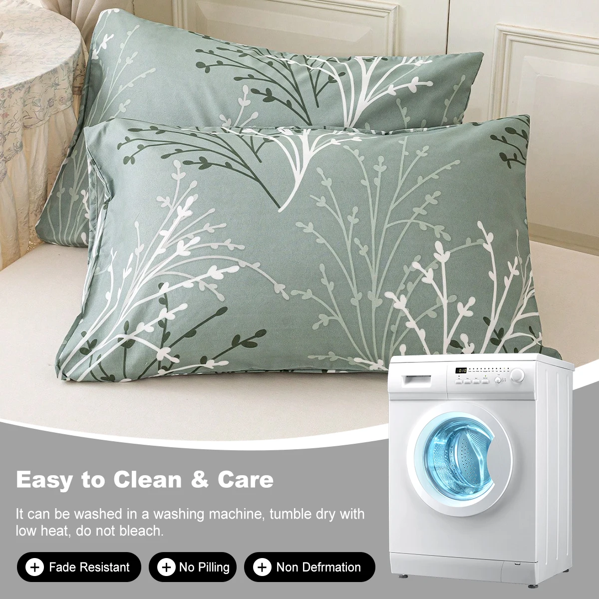 طقم غطاء وسادة بنمط الأزهار مكون من قطعتين/4 قطع (الوسادة الداخلية غير متضمنة)، ناعمة ومريحة، مناسبة لجميع المواسم