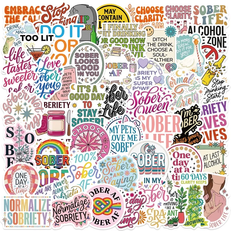 10/30/50PCS Cartoon Quit Drinking Word PVC Sticky Sticker Aesthetic DIY Decoration Scrapbooking Phone Hand Accounting Supplies
