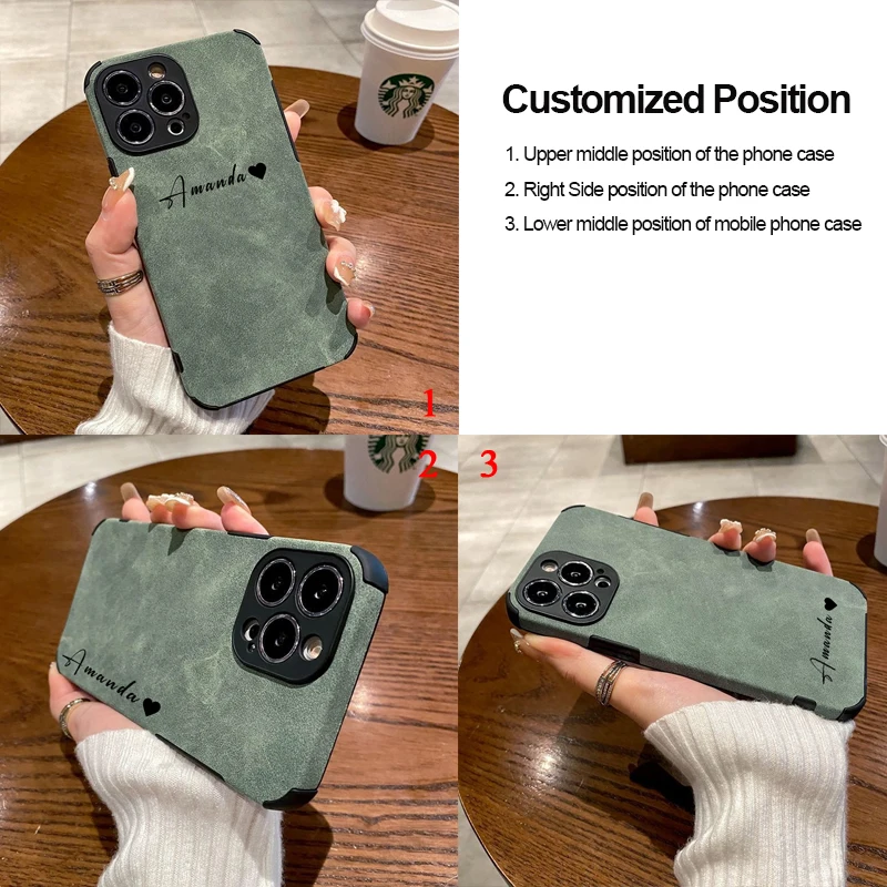 Personalised Case For iPhone 16 15 14 13 12 11 Pro Max Plus Customized Name lambskin Leather Cover 15 Pro Max DIY Design Gifts