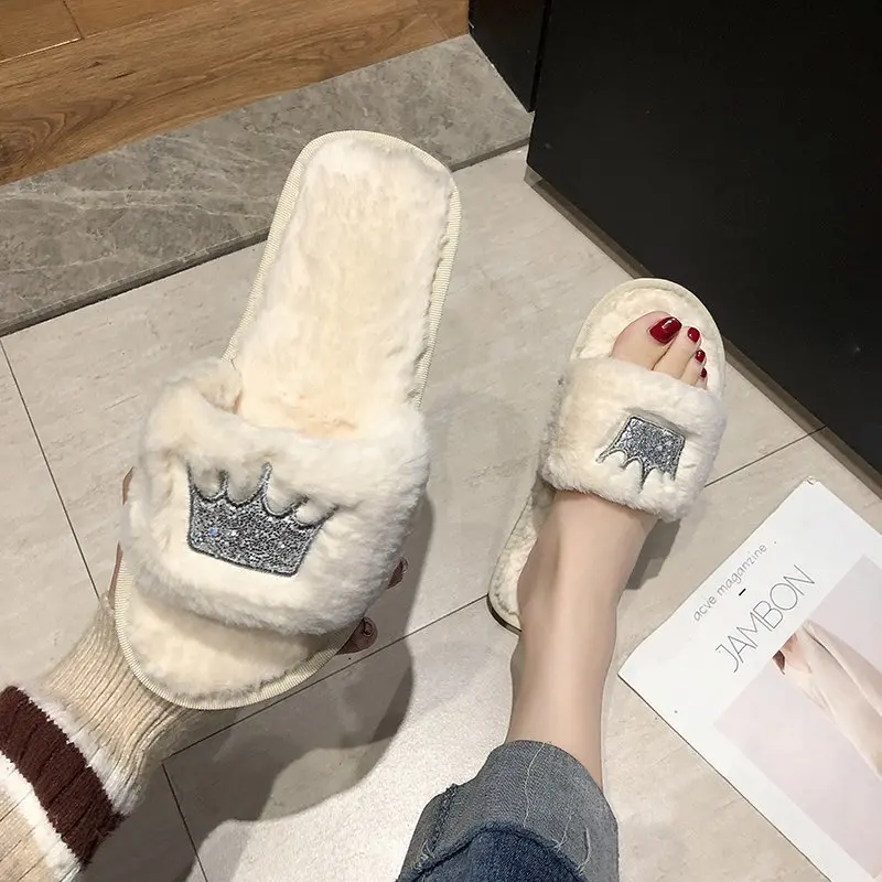 2023 Winter haus Wärme Hausschuhe Frauen koreanische Ausgabe flachen Boden Anti-Rutsch-Hausschuhe Mode weichen Plüsch Sapatos Feminino