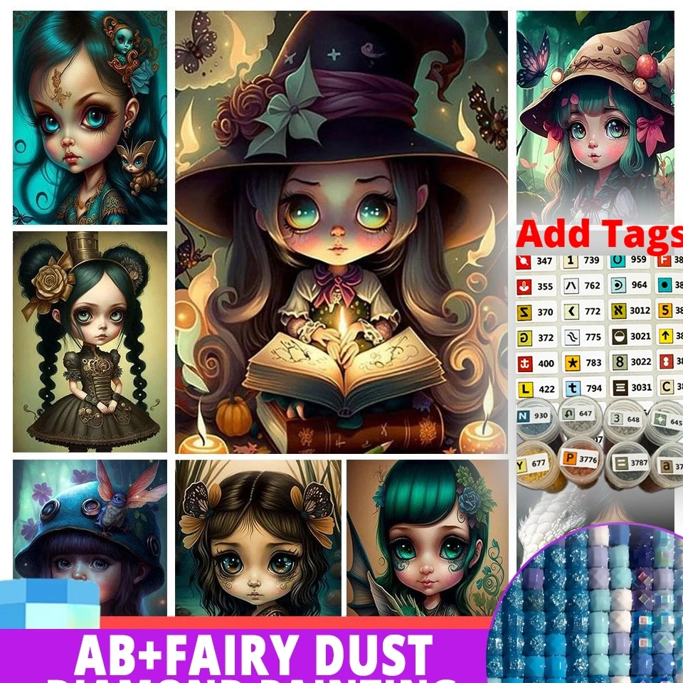 Fairy Dust AB Comes with DMC stickers Diamond Painting Big Eyes Girls Anime Princess Art Full Drill Mosaic Cartoon Kit Embroider