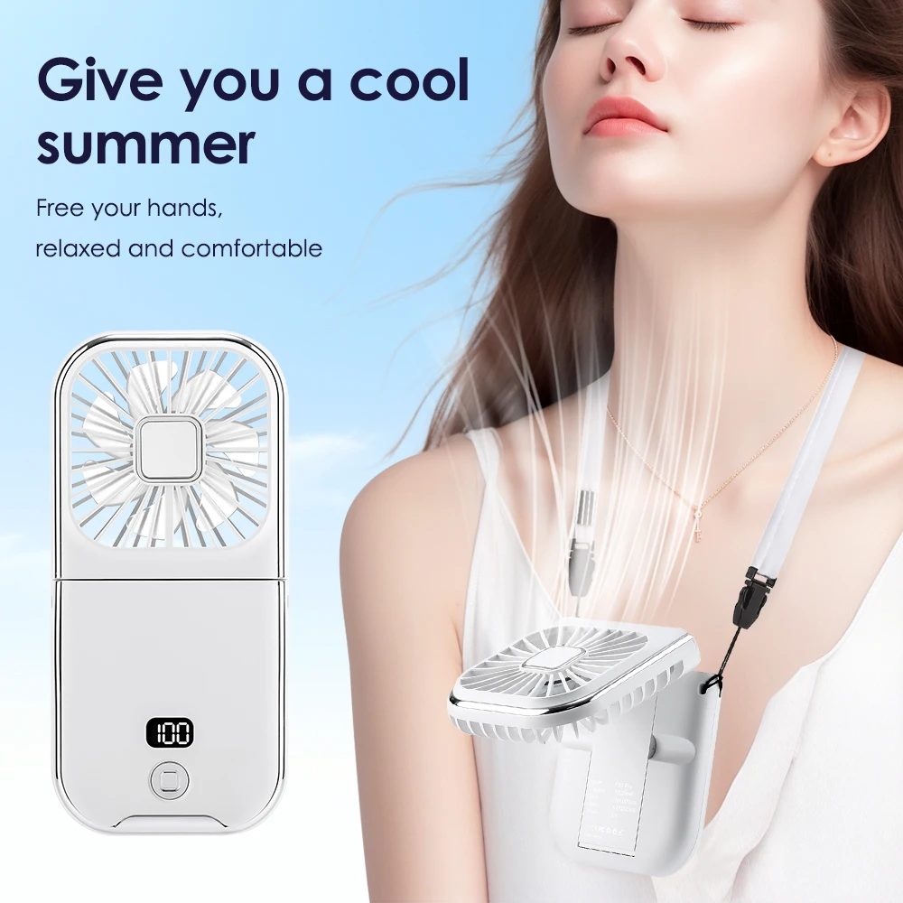 Handheld Fan with Digital Display Air Cooler USB Foldable Fan Outdoor Mini Cooling Fan Summer Artifact Phone Holder Personal Fan