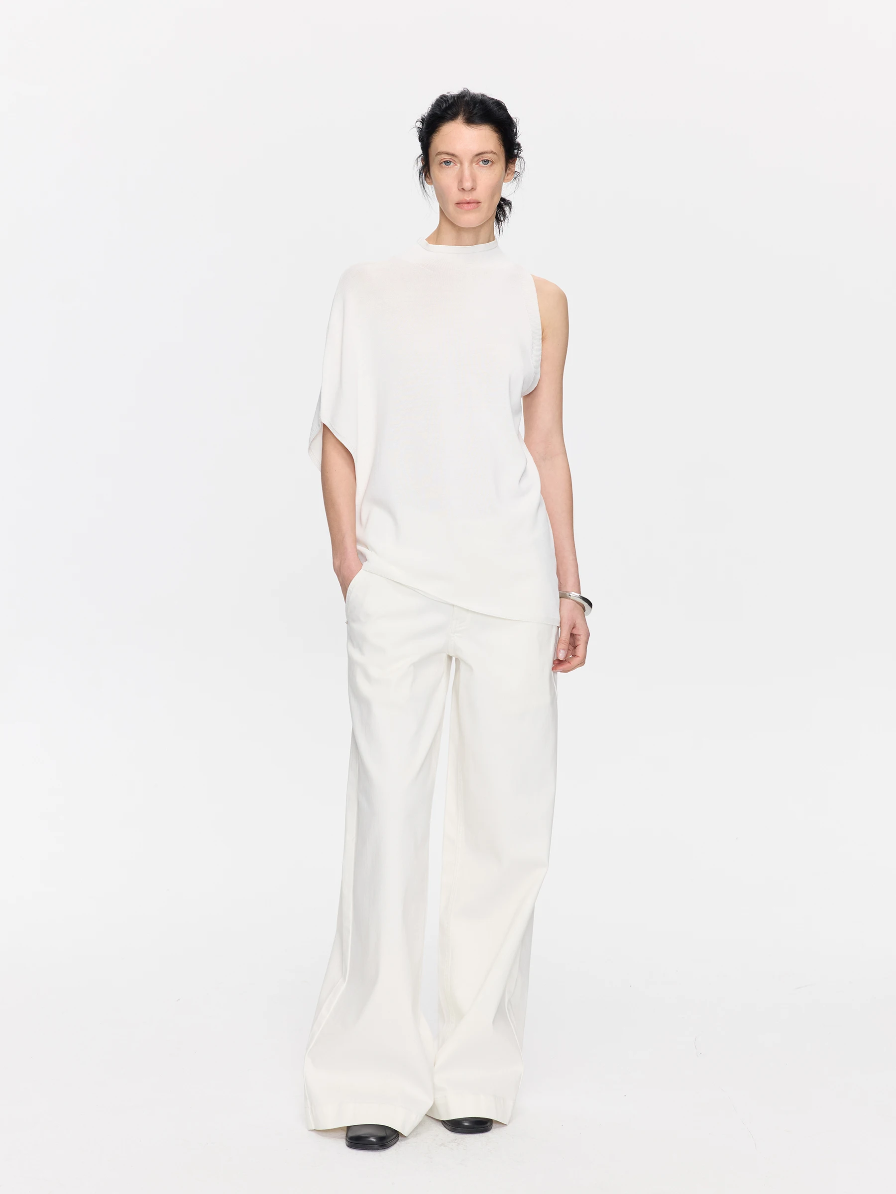 

LYUOCHENG Spring Summer Casual Wide Leg Jeans White Flared Pants Women's Faion Cotton Denim Trousers Adult l Waist